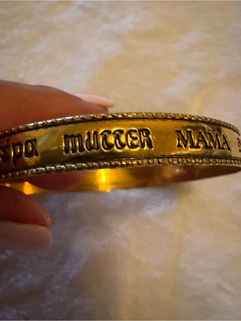 Gold 'MOTHER' Engraved Bangle Bracelet with different spellings - Picture 3 of 8